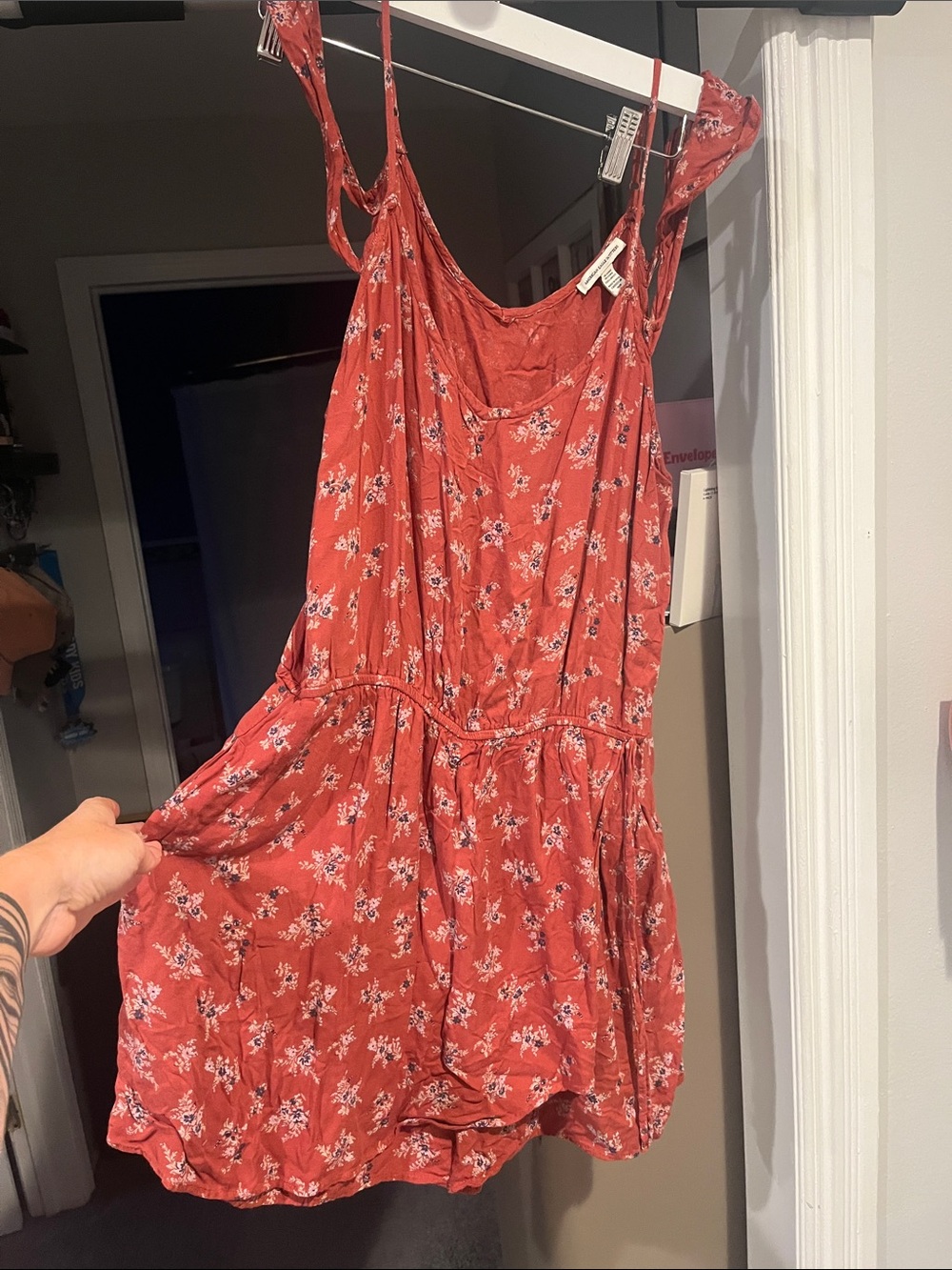 American Eagle Outfitters Rust Floral Tie-Shoulder Mini Dress